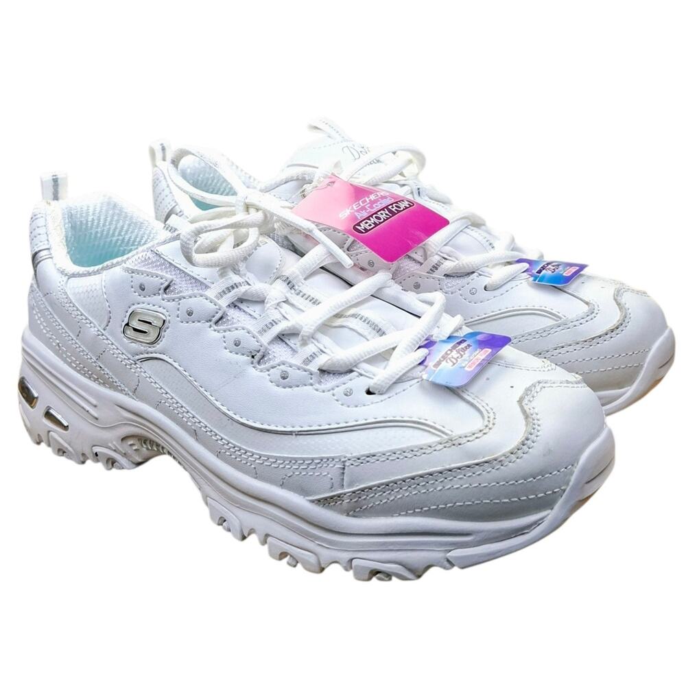 Skechers D'Lites Fresh Start Sneaker Womens US 9 White Memory Foam Casual Shoes